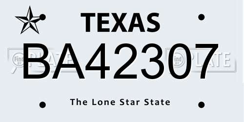 BA42307 Texas License Plate