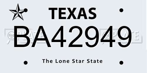 BA42949 Texas License Plate