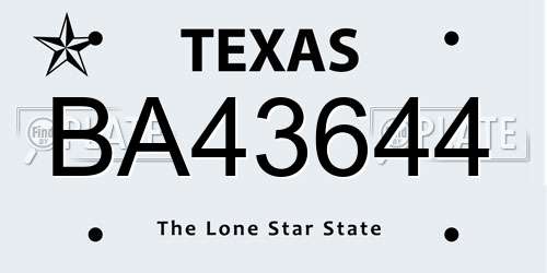 BA43644 Texas License Plate