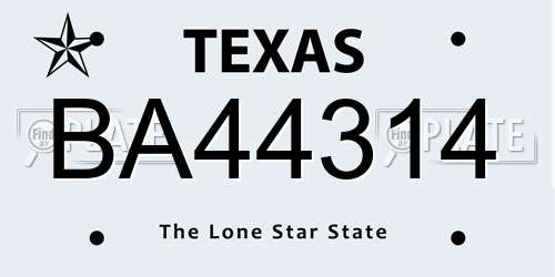 BA44314 Texas License Plate