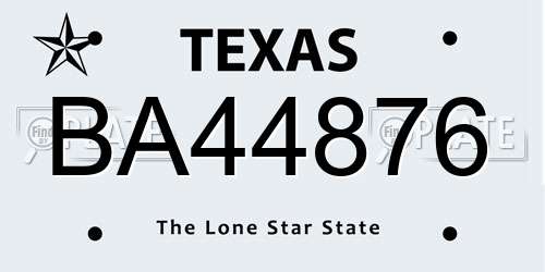 BA44876 Texas License Plate