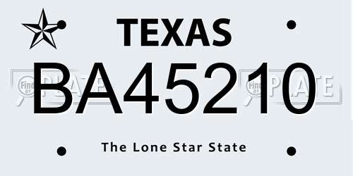 BA45210 Texas License Plate