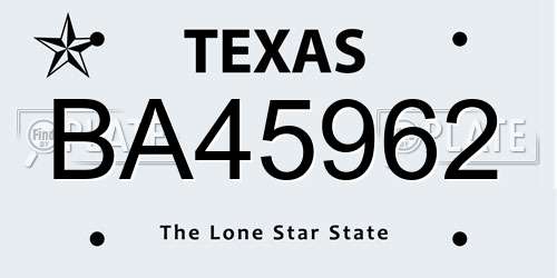 BA45962 Texas License Plate