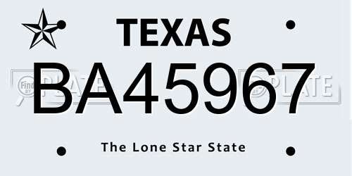 BA45967 Texas License Plate