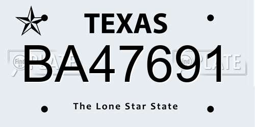 BA47691 Texas License Plate