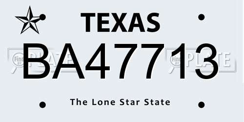 BA47713 Texas License Plate