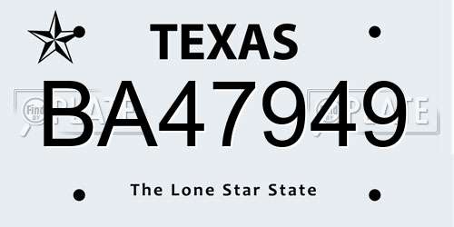 BA47949 Texas License Plate