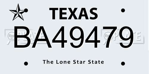 BA49479 Texas License Plate