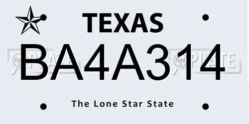 BA4A314 Texas License Plate
