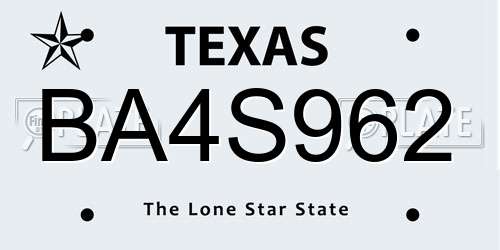 BA4S962 Texas License Plate