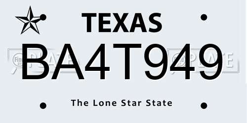 BA4T949 Texas License Plate