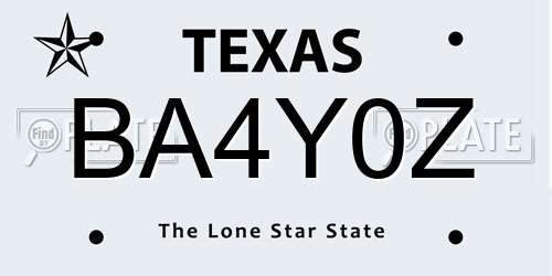 BA4Y0Z Texas License Plate