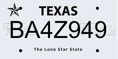 BA4Z949 Texas License Plate