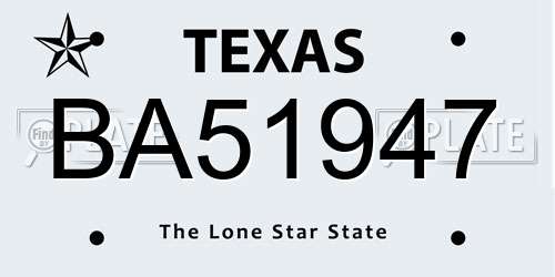 BA51947 Texas License Plate