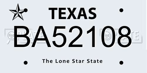 BA52108 Texas License Plate