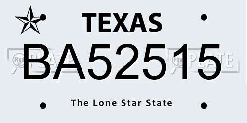 BA52515 Texas License Plate