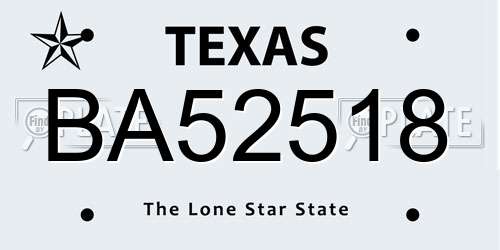 BA52518 Texas License Plate