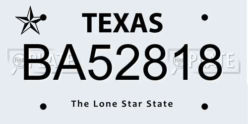 BA52818 Texas License Plate