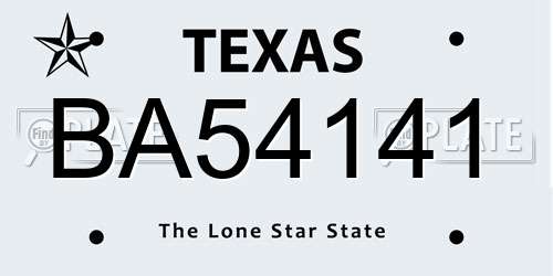 BA54141 Texas License Plate