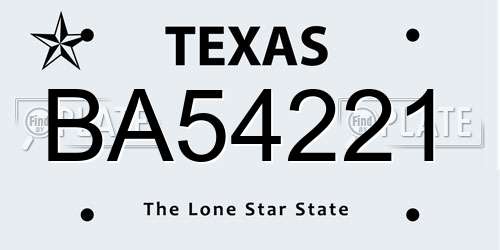 BA54221 Texas License Plate