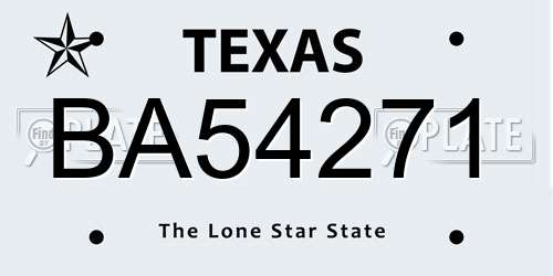 BA54271 Texas License Plate