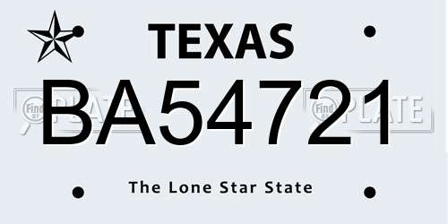 BA54721 Texas License Plate