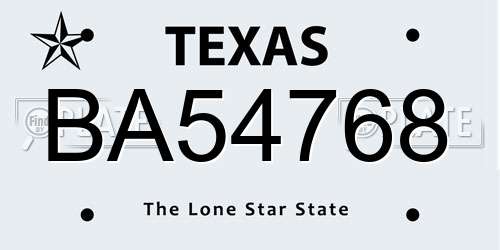 BA54768 Texas License Plate