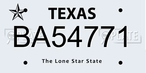 BA54771 Texas License Plate