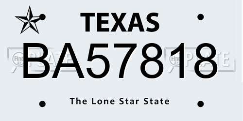 BA57818 Texas License Plate