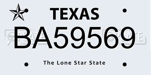 BA59569 Texas License Plate