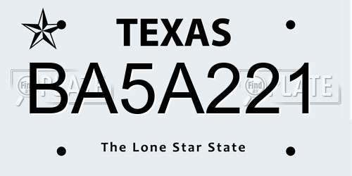 BA5A221 Texas License Plate
