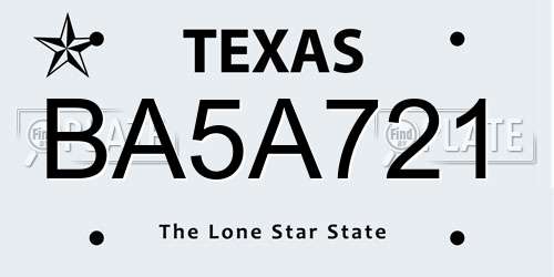 BA5A721 Texas License Plate