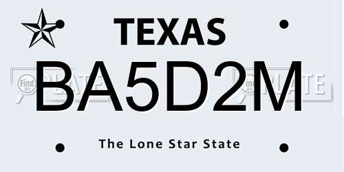 BA5D2M Texas License Plate