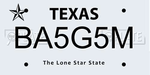 BA5G5M Texas License Plate