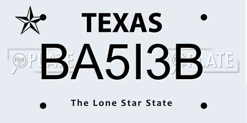 BA5I3B Texas License Plate