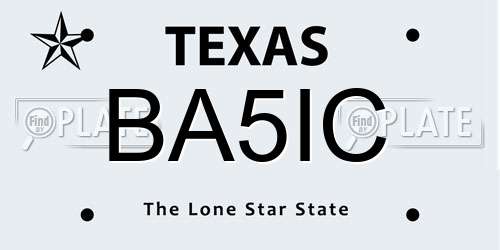 BA5IC Texas License Plate