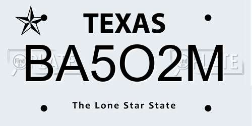 BA5O2M Texas License Plate