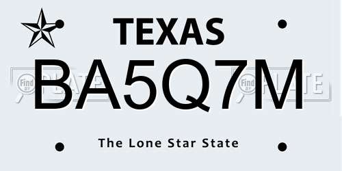BA5Q7M Texas License Plate