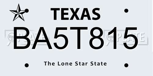 BA5T815 Texas License Plate
