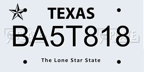 BA5T818 Texas License Plate