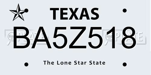 BA5Z518 Texas License Plate