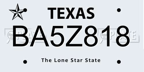 BA5Z818 Texas License Plate