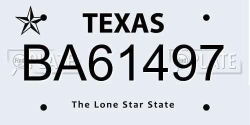 BA61497 Texas License Plate