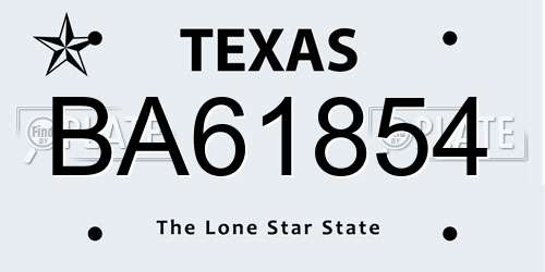 BA61854 Texas License Plate