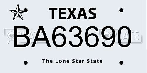 BA63690 Texas License Plate