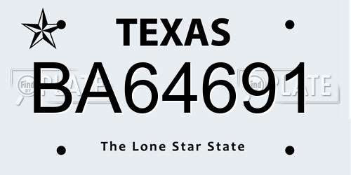 BA64691 Texas License Plate