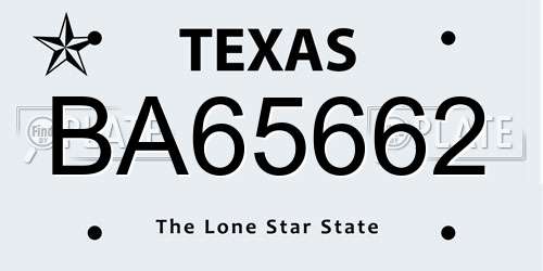BA65662 Texas License Plate