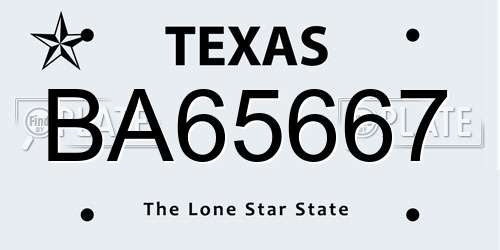 BA65667 Texas License Plate