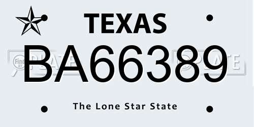 BA66389 Texas License Plate