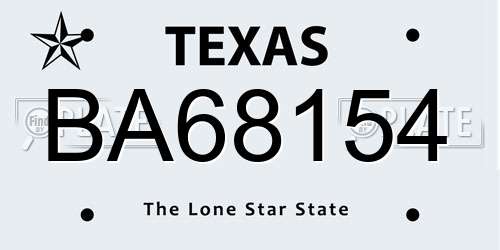 BA68154 Texas License Plate